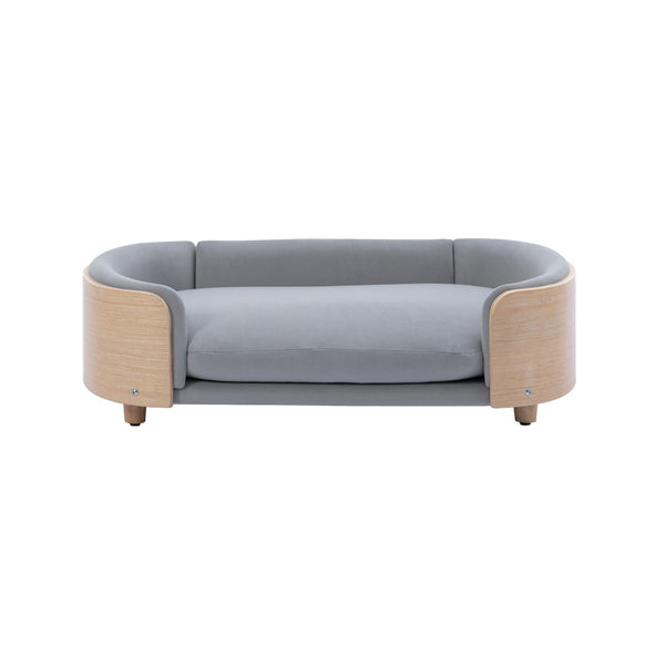 English Elm Scandinavian Mid-century Pet Sofa with Bentwood Back Solid Wood Legs Velvet Cushion Light Grey W79460561