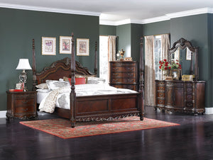 English Elm Cherry Veneer Nine Drawer Formal Dresser with Burl Inlay and Gold Tipped Carved Detail B011104402