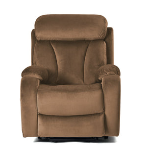 English Elm Lift Chair Recliner Plush Cashmere Fabric Power Lift with Remote, Padded Backseat, 330lb Capacity, Infinite Recline Brown W1028S00038