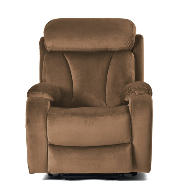 English Elm Lift Chair Recliner Plush Cashmere Fabric Power Lift with Remote, Padded Backseat, 330lb Capacity, Infinite Recline Brown W1028S00038