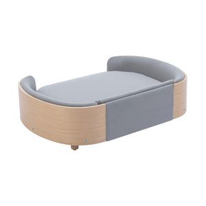 English Elm Scandinavian Mid-century Pet Sofa with Bentwood Back Solid Wood Legs Velvet Cushion Light Grey W79460561
