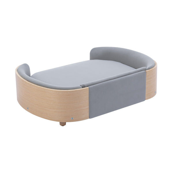 English Elm Scandinavian Mid-century Pet Sofa with Bentwood Back Solid Wood Legs Velvet Cushion Light Grey W79460561