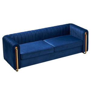 English Elm Contemporary Velvet Sofa Channel-Tufted 84.25" 3-Seater Blue with Gold Legs, Modern Luxe Comfort W57953689