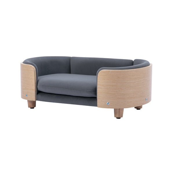 English Elm Scandinavian Pet Sofa Elevated Dog Bed with Velvet Cushion, Stain-Resistant Fabric & Solid Wood Legs W79460558