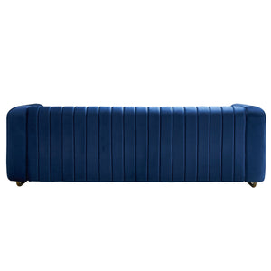 English Elm Contemporary Velvet Sofa Channel-Tufted 84.25" 3-Seater Blue with Gold Legs, Modern Luxe Comfort W57953689