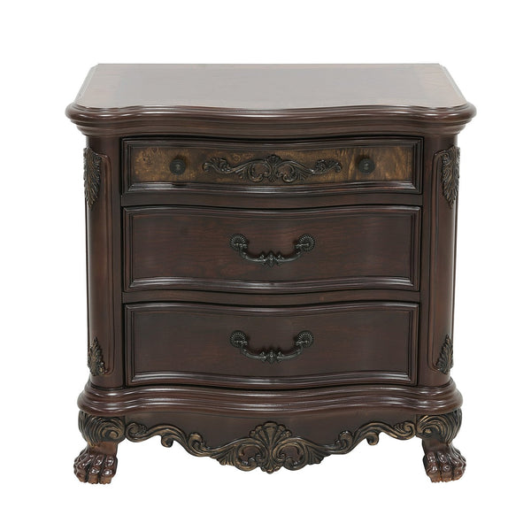 English Elm Elegant Deryn Park Nightstand Cherry Finish with Gold Tipping, 3 Drawers, Burl Inlay & Claw Feet B01164710