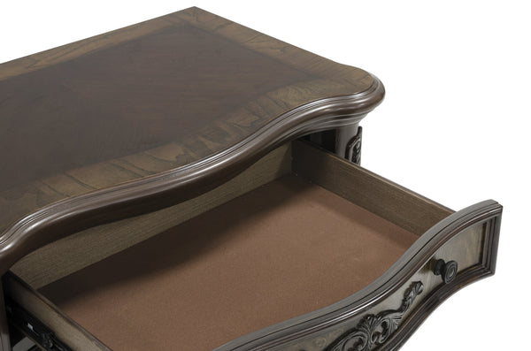 English Elm Elegant Deryn Park Nightstand Cherry Finish with Gold Tipping, 3 Drawers, Burl Inlay & Claw Feet B01164710