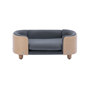 English Elm Scandinavian Pet Sofa Elevated Dog Bed with Velvet Cushion, Stain-Resistant Fabric & Solid Wood Legs W79460558
