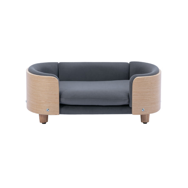 English Elm Scandinavian Pet Sofa Elevated Dog Bed with Velvet Cushion, Stain-Resistant Fabric & Solid Wood Legs W79460558