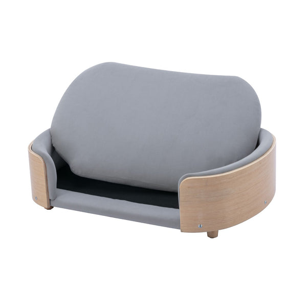 English Elm Scandinavian Mid-century Pet Sofa with Bentwood Back Solid Wood Legs Velvet Cushion Light Grey W79460561