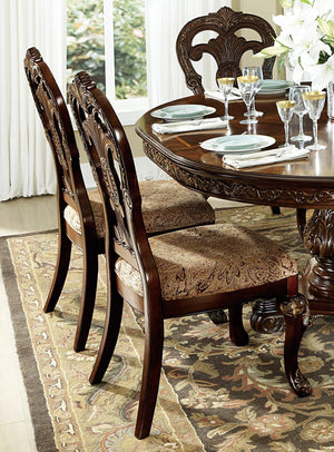 English Elm Elegant Deryn Park Side Chairs 2pc Set Cherry Finish with Gold Tipping, Upholstered Fabric, Traditional Dining Accent B01164711