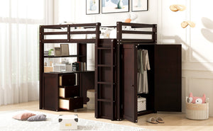 English Elm Twin Loft Bed with Built-in Desk Wardrobe and Drawers Solid Pine Space Saver Espresso LT000301AAP-2