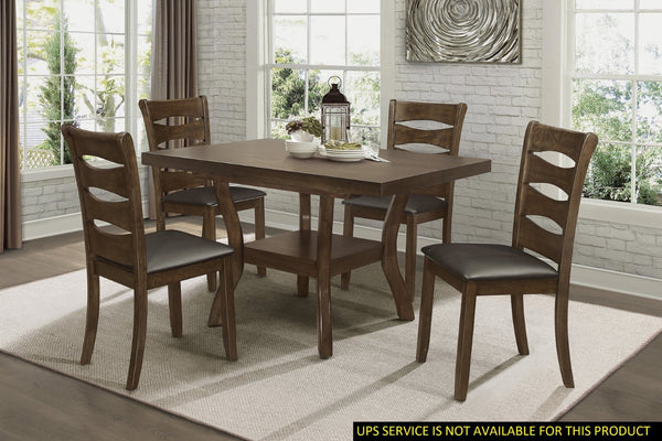 English Elm Transitional 5-Piece Dining Set With Self-Storing Leaf, 4 Side Chairs & Under-Table Shelf - Brown Finish B011S00210-GIGA