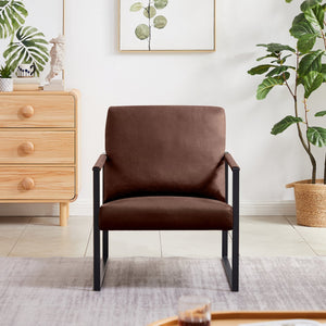 English Elm Lounge, stylish PVC leather accent armchair with extra-thick padded seat and back, metal frame, non-slip feet Brown W135958336