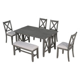 English Elm Trexm 6-Piece Family Dining Room Set Solid Wood Space Saving Foldable Table and 4 Chairs With Bench For Dining Room (Gray)