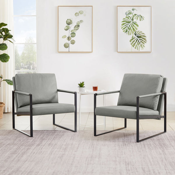 English Elm Lounge, stylish PVC leather accent armchair with extra-thick padded seat and back, metal frame, non-slip feet Gray W135958342