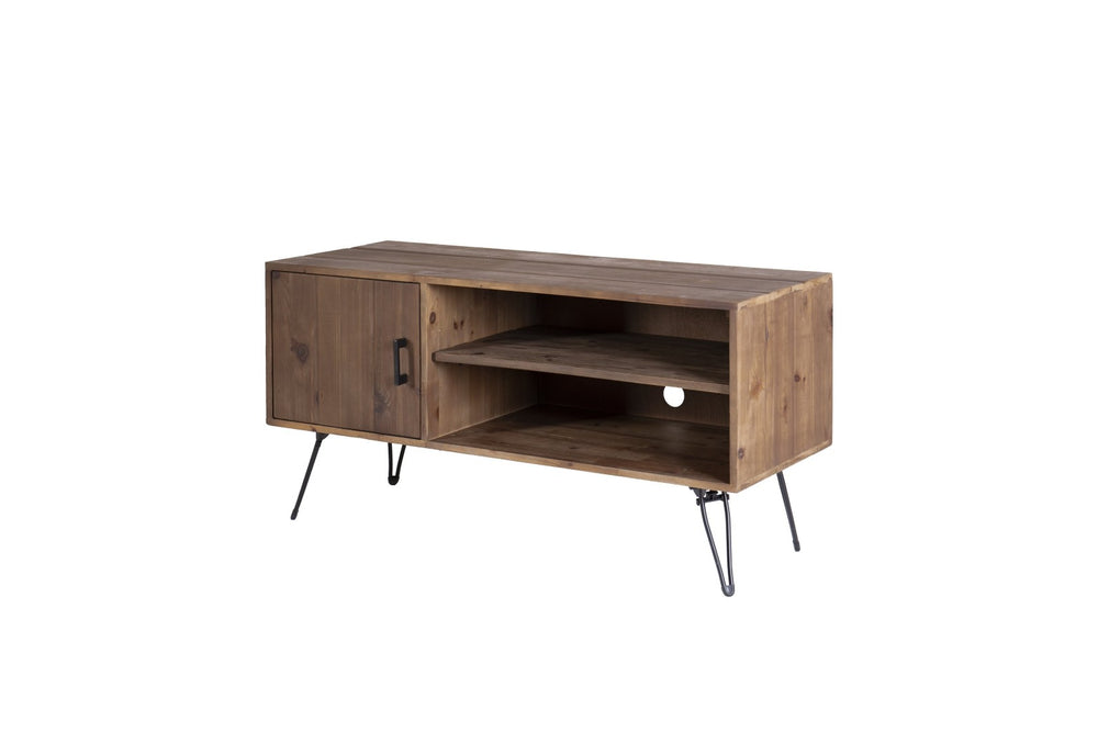 English Elm Simple, Reclaimed Wood Media Console with Open Shelving for Industrial Farmhouse Living Rooms W142562424
