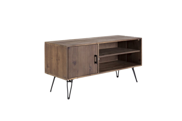 English Elm Simple, Reclaimed Wood Media Console with Open Shelving for Industrial Farmhouse Living Rooms W142562424