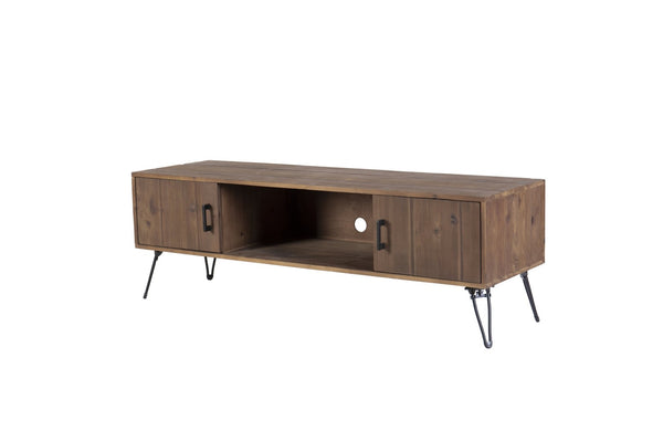 English Elm Industrial Reclaimed Wood Tv Stand with Dual Storage Cabinets for Living Rooms W142562421