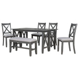 English Elm Trexm 6-Piece Family Dining Room Set Solid Wood Space Saving Foldable Table and 4 Chairs With Bench For Dining Room (Gray)