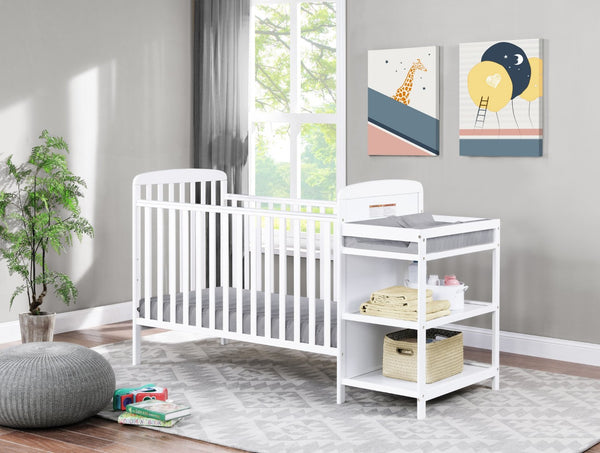 English Elm Ramsey Convertible Crib with Attached Changer Nursery Combo Grows Your Child White B02263653