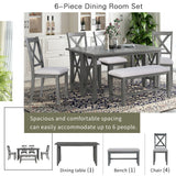 English Elm Trexm 6-Piece Family Dining Room Set Solid Wood Space Saving Foldable Table and 4 Chairs With Bench For Dining Room (Gray)