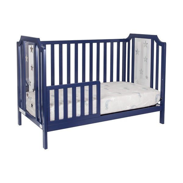 English Elm Celeste Convertible Crib with Star Etched Acrylic Panels for a Modern Nursery Navy Blue B02263635