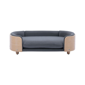English Elm Scandinavian Mid-century Pet Sofa with Bentwood Back Solid Wood Legs Velvet Cushion W79460562