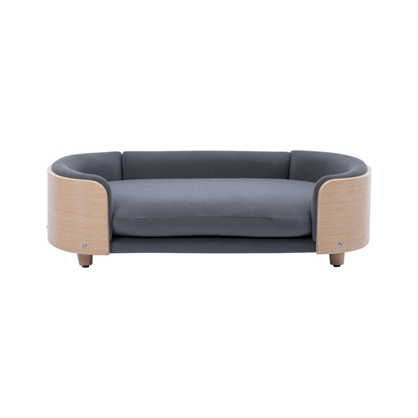 English Elm Scandinavian Mid-century Pet Sofa with Bentwood Back Solid Wood Legs Velvet Cushion W79460562