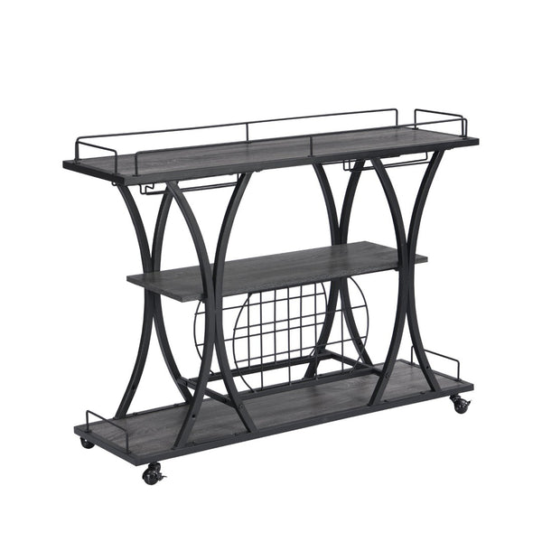 English Elm Industrial Rolling Bar Cart with 3 Tier Metal Shelving for Kitchen or Home Entertaining W107164992