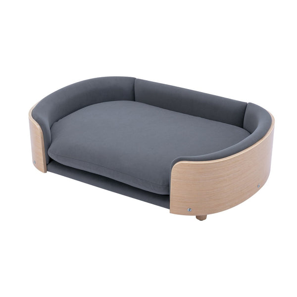 English Elm Scandinavian Mid-century Pet Sofa with Bentwood Back Solid Wood Legs Velvet Cushion W79460562