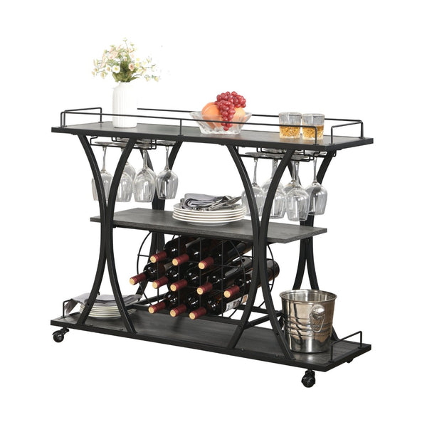 English Elm Industrial Rolling Bar Cart with 3 Tier Metal Shelving for Kitchen or Home Entertaining W107164992