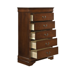 English Elm Traditional Mayville 5-Drawer Chest in Brown Cherry Finish with Okume Veneer & Antique Brass Handles B01165028