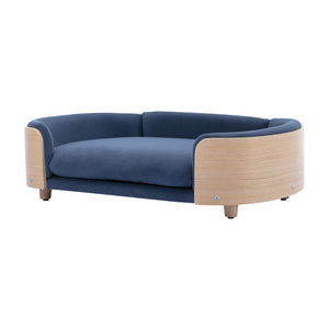 English Elm Scandinavian Mid-century Pet Sofa with Bentwood Back Solid Wood Legs Velvet Cushion Dark Blue W79460563