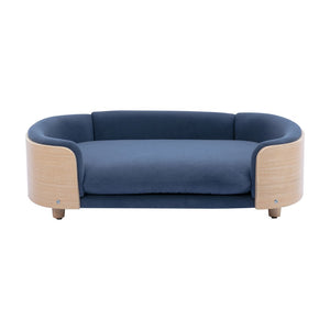 English Elm Scandinavian Mid-century Pet Sofa with Bentwood Back Solid Wood Legs Velvet Cushion Dark Blue W79460563