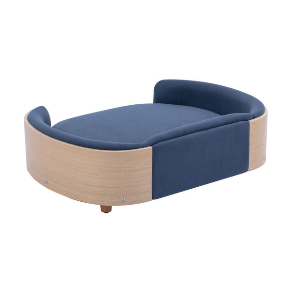 English Elm Scandinavian Mid-century Pet Sofa with Bentwood Back Solid Wood Legs Velvet Cushion Dark Blue W79460563