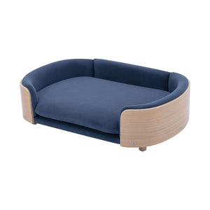 English Elm Scandinavian Mid-century Pet Sofa with Bentwood Back Solid Wood Legs Velvet Cushion Dark Blue W79460563