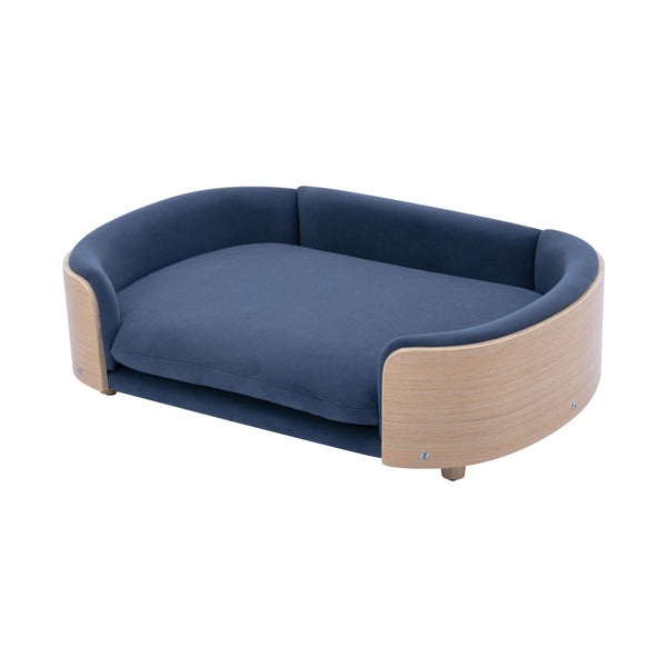 English Elm Scandinavian Mid-century Pet Sofa with Bentwood Back Solid Wood Legs Velvet Cushion Dark Blue W79460563