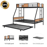 Hearth and Haven Metal Twin Over Full Bunk Bed with Trundle/ Heavy-Duty Sturdy Metal/ Noise Reduced/ Safety Guardrail/ Wooden Decoration/ Convenient Trundle / Bunk Bed For Three/ Cpc Certified/ No Box Spring Needed W42752428