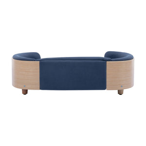 English Elm Scandinavian Mid-century Pet Sofa with Bentwood Back Solid Wood Legs Velvet Cushion Dark Blue W79460563
