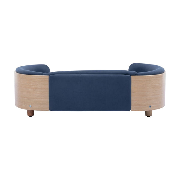 English Elm Scandinavian Mid-century Pet Sofa with Bentwood Back Solid Wood Legs Velvet Cushion Dark Blue W79460563