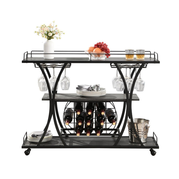 English Elm Industrial Rolling Bar Cart with 3 Tier Metal Shelving for Kitchen or Home Entertaining W107164992