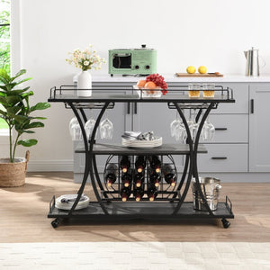 English Elm Industrial Rolling Bar Cart with 3 Tier Metal Shelving for Kitchen or Home Entertaining W107164992