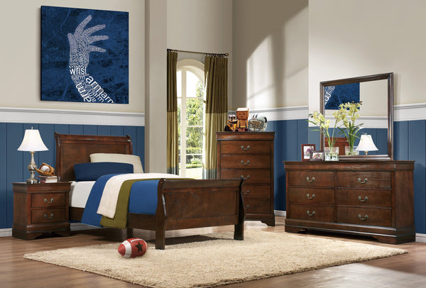 English Elm Traditional Mayville Dresser with Brown Cherry Okume Veneer, Antique Brass Handles, Classic Style Brown Mix 60.5 L x 18.5 W x 36 H B011134284