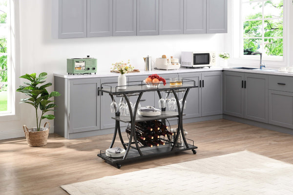 English Elm Industrial Rolling Bar Cart with 3 Tier Metal Shelving for Kitchen or Home Entertaining W107164992