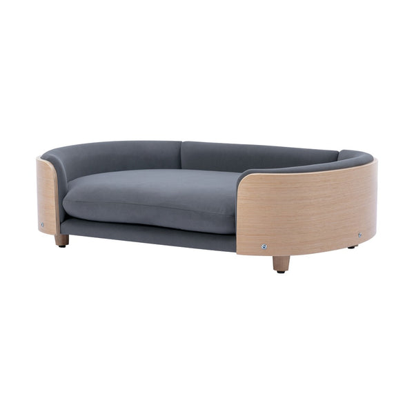 English Elm Scandinavian Mid-century Pet Sofa with Bentwood Back Solid Wood Legs Velvet Cushion W79460562