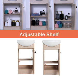English Elm Freestanding 18 Inch Bathroom Vanity with Oval Ceramic Sink, Light Oak Plywood, Adjustable Shelf, Black Knobs (KD-PACKING) W999S00002