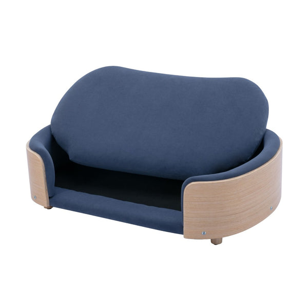 English Elm Scandinavian Mid-century Pet Sofa with Bentwood Back Solid Wood Legs Velvet Cushion Dark Blue W79460563