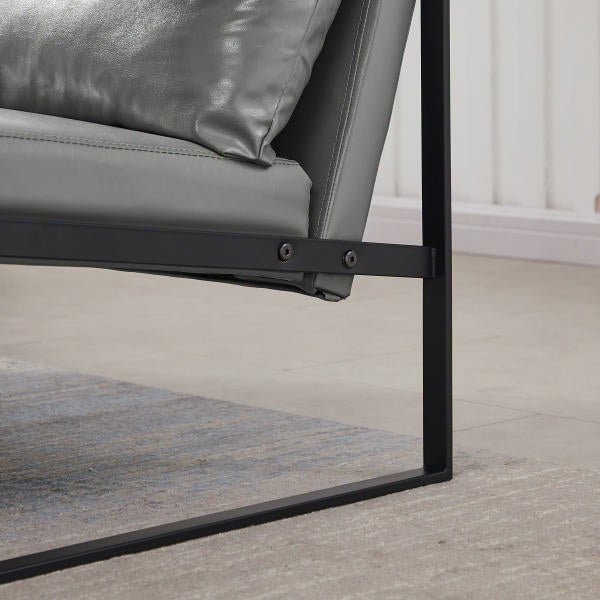 English Elm Lounge, stylish PVC leather accent armchair with extra-thick padded seat and back, metal frame, non-slip feet Gray W135958342