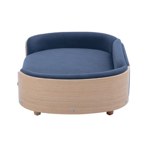 English Elm Scandinavian Mid-century Pet Sofa with Bentwood Back Solid Wood Legs Velvet Cushion Dark Blue W79460563